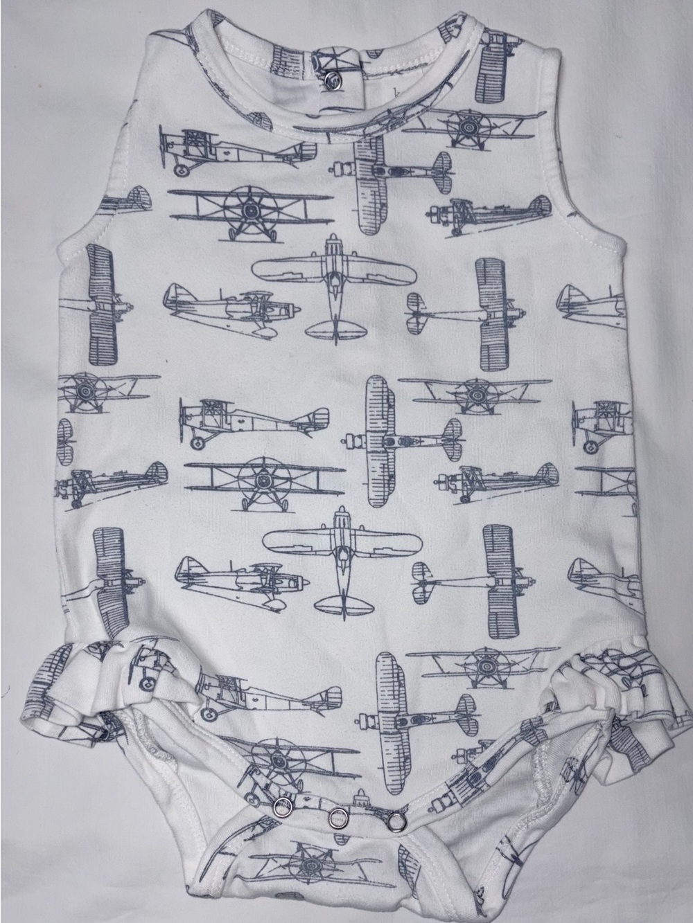 Kate Quinn Bubble w/vintage airplanes design ruffle at legs sz 18-24 mo like new